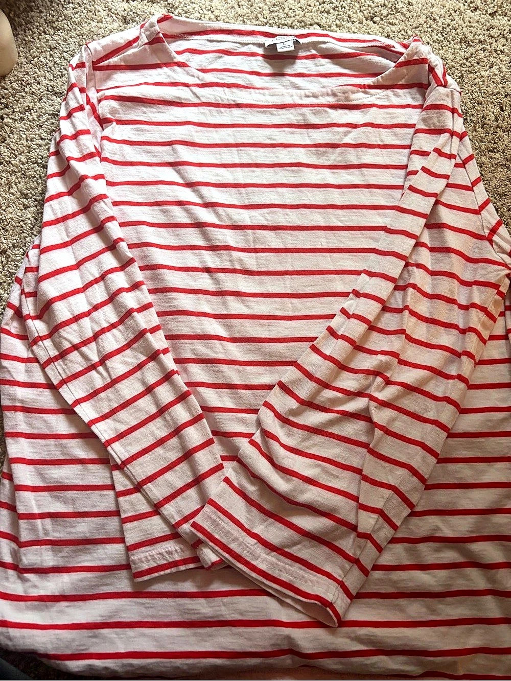 J.Crew Boatneck Stripe Tee Striped Long Sleeve Top in Red & White Size Medium